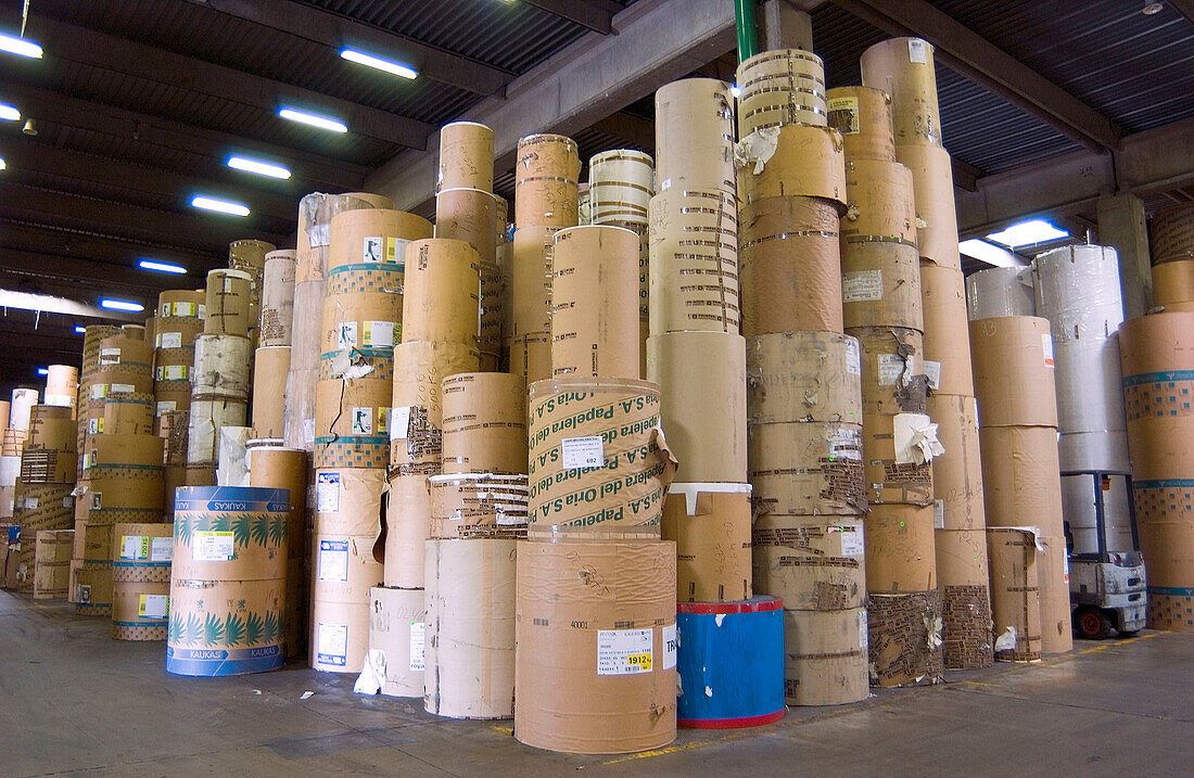 Paper rolls at printer s warehouse