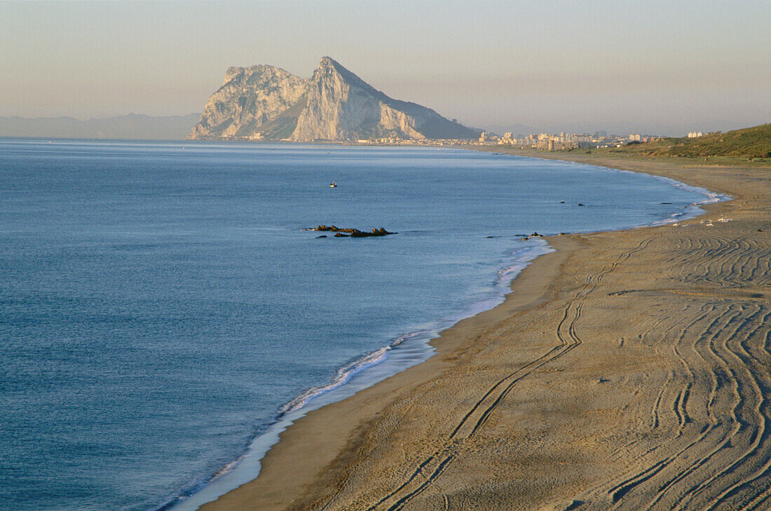 Rock of Gibraltar (UK) and town of Línea de la Concepción. Cádiz province, Andalusia, Spain
