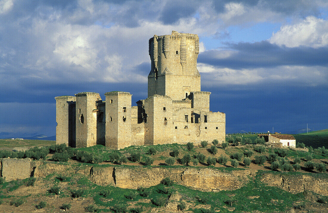 The ruins of the fifteenth-century castle of Belalcázar north of Córdoba in the Sierra Morena. Province of Córdoba, Andalucía, Spain.