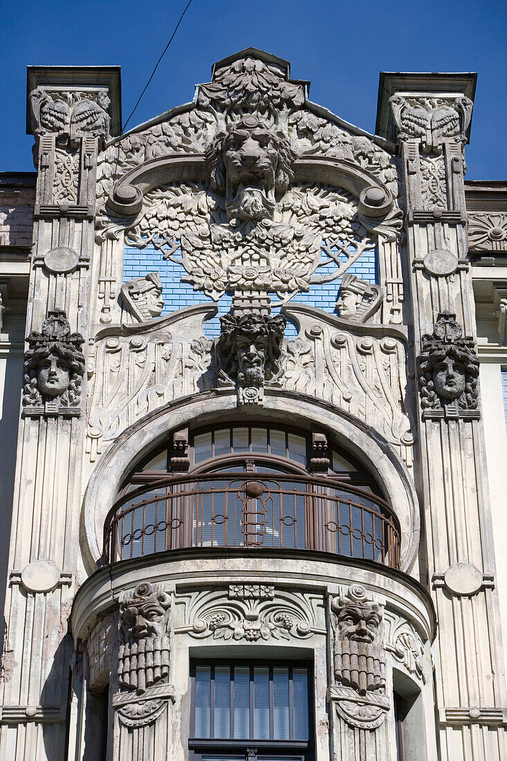 Detail of an art deco facade in Alberta Street, Riga