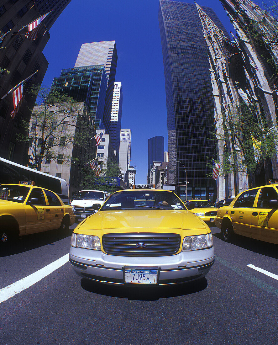 Taxi cabs, 5th Avenue, Mid-town, Manhattan, New York, USA