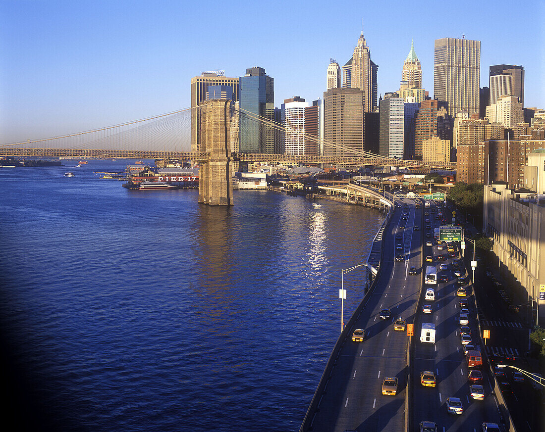 Brooklyn bridge & fdr drive, Downtown, Manhattan, New York, USA