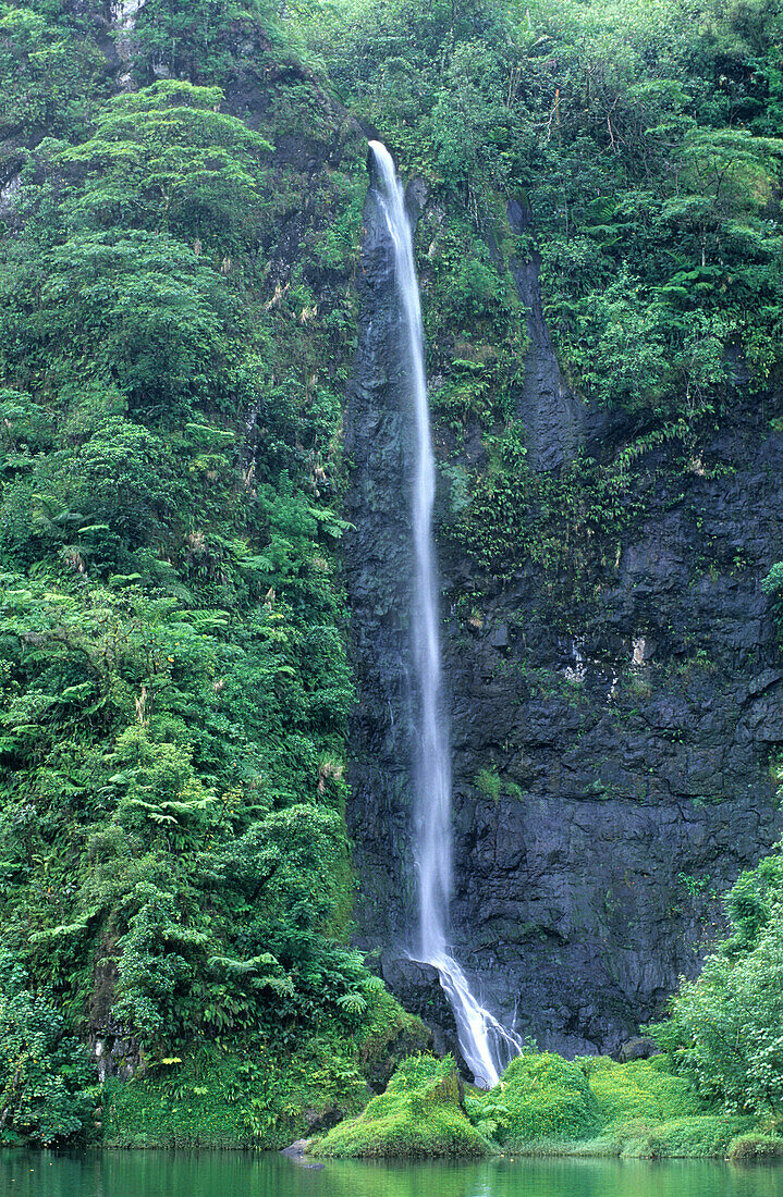 Waterfall, Puraha Falls in Papanoo Valley, Cascade Puraha in Vallee de Papanoo, Tahiti, French Polynesia, south sea