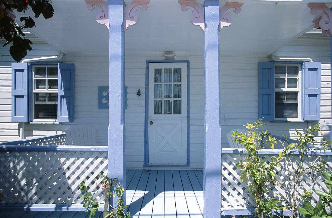 small clapboard house at the center of historic Hope Town, a popular tourist haven for sailors in the Bahamas