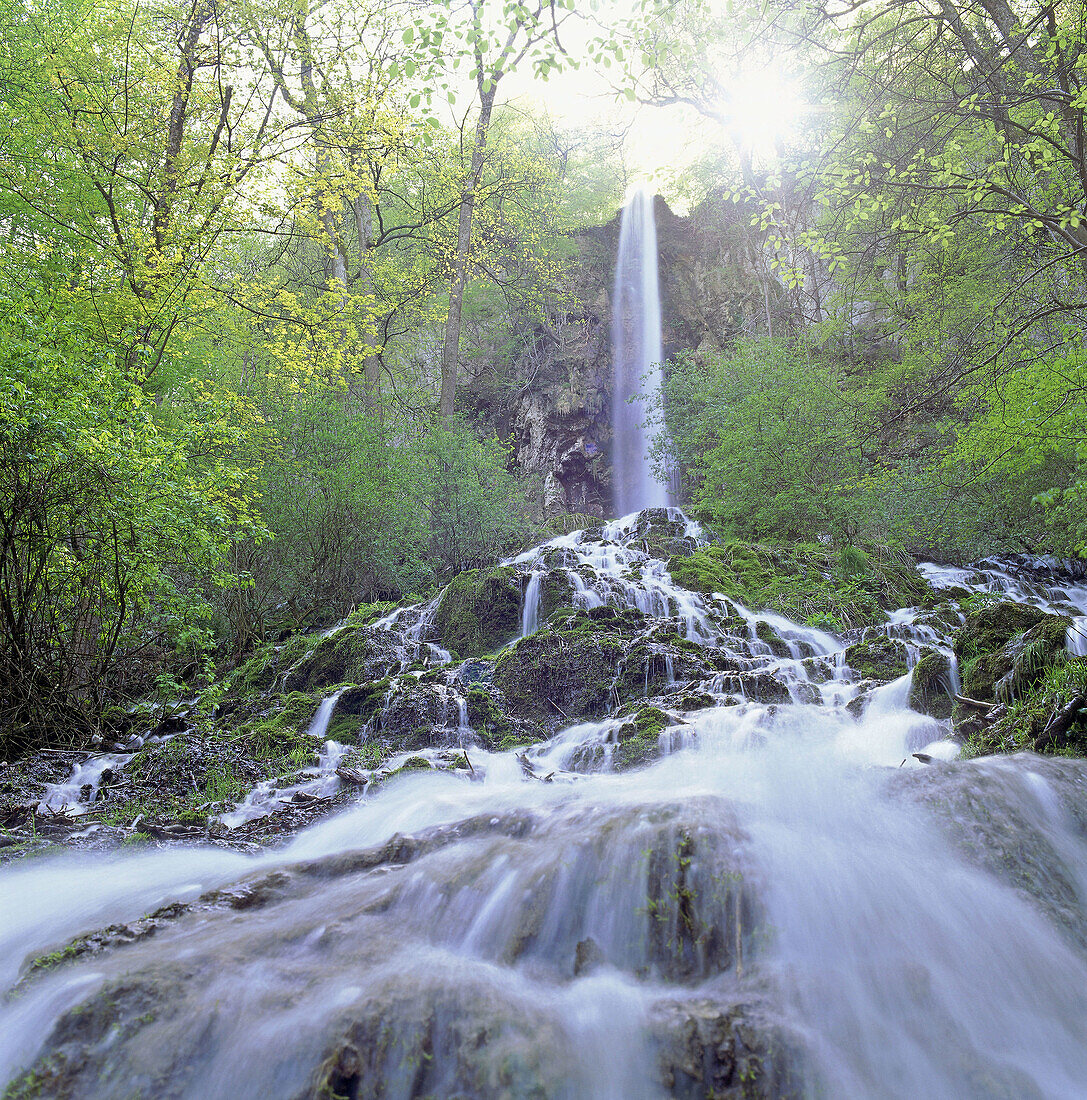 Uracher waterfall in the Maisental, Swabian Alb, Baden-Württemberg, Germany