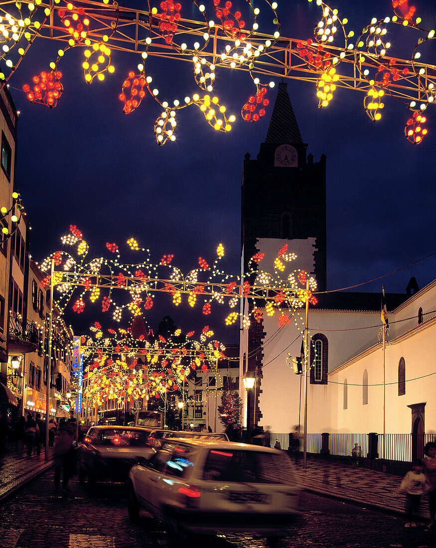 Christmas lights near the Cathedral. Funchal. Madeira