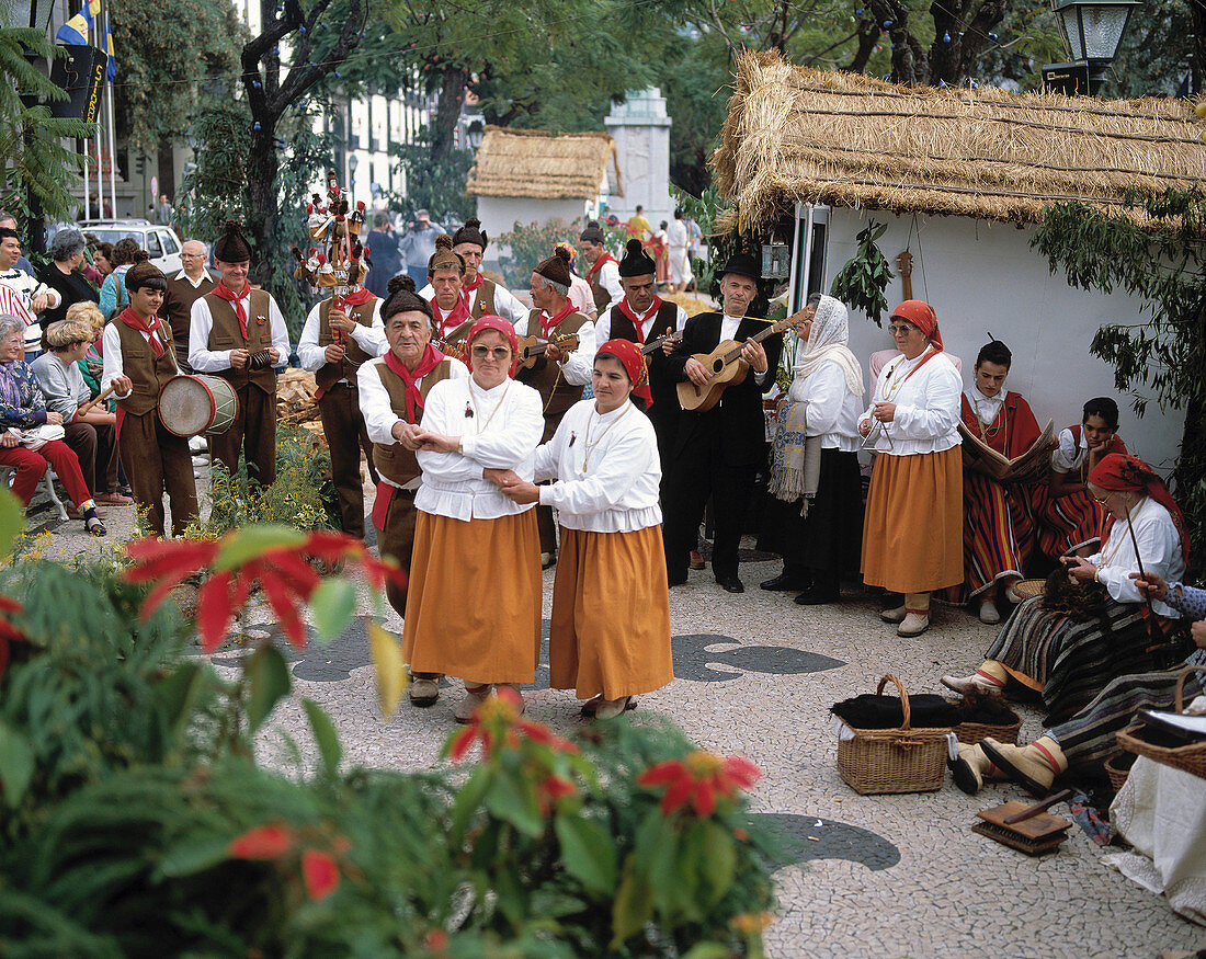 Folk dancers in traditional costume. Madeira Islands. Portugal