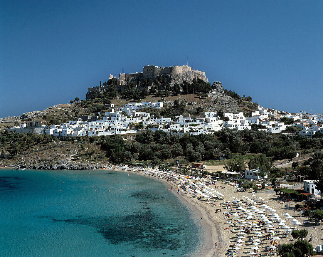 Greece, Rhodes, Dodecanese, Lindos, town view