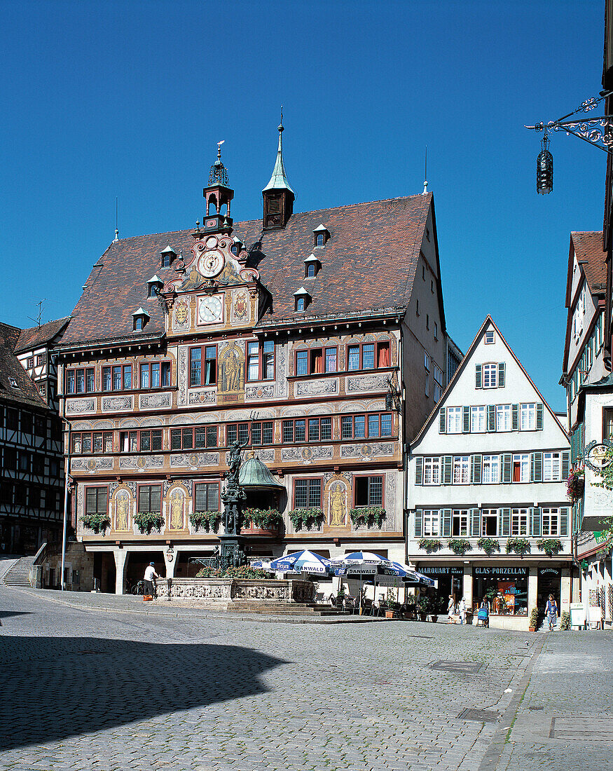 Market Place and Town Hall. Tübingen. Baden-Württemberg. Germany