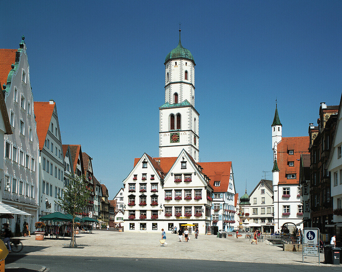 Market Place, St. Martin Church, New Town Hall, Biberach an der Riss, Upper Swabia, Baden-Württemberg, Germany