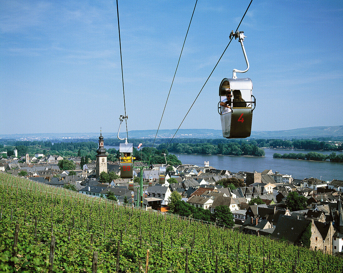 Germany, Rüdesheim, Hesse, city view, Rhine landscape, cable railway to the Niederwald monument