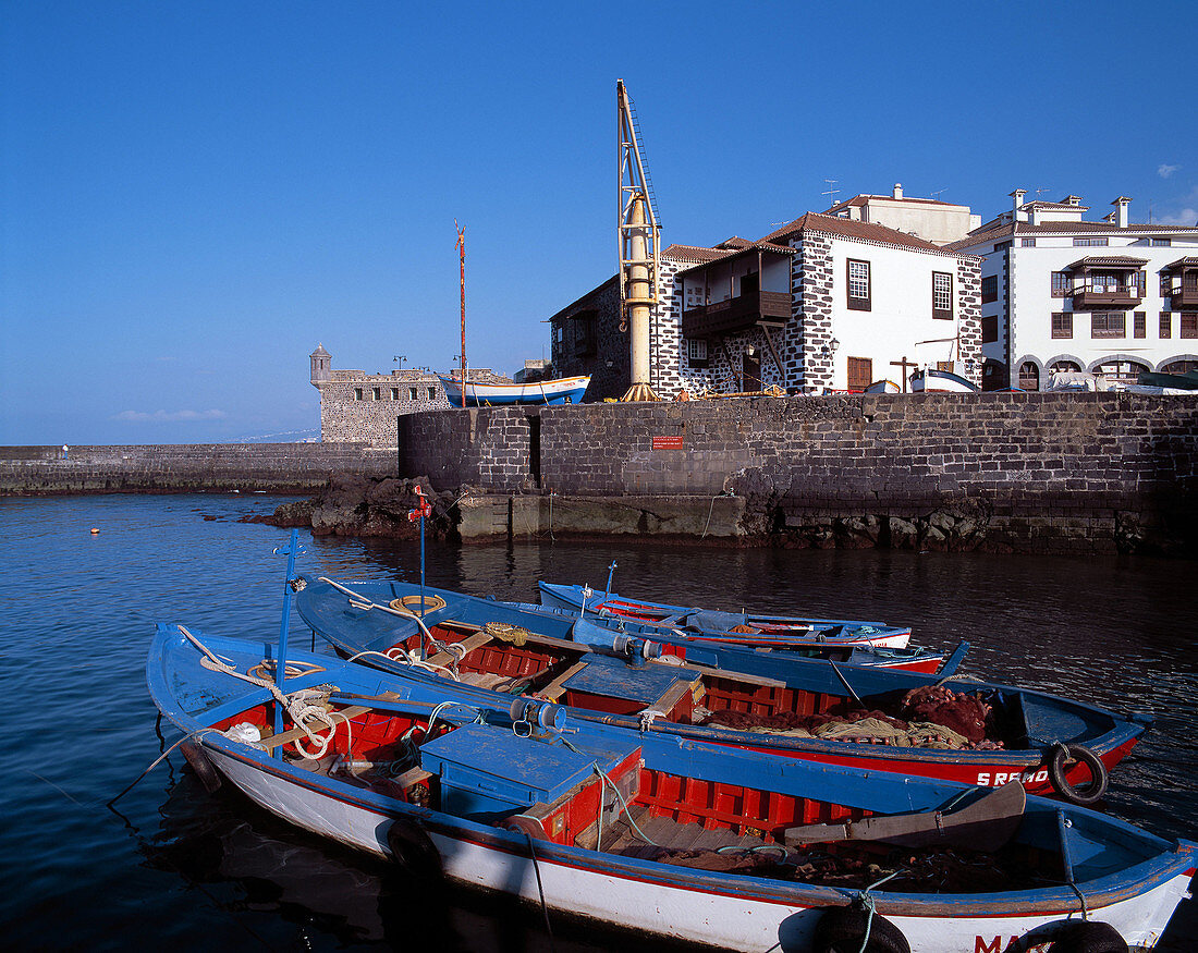 Spain, Tenerife, Canary Islands, Puerto de la Cruz, fishing port, fishing boats