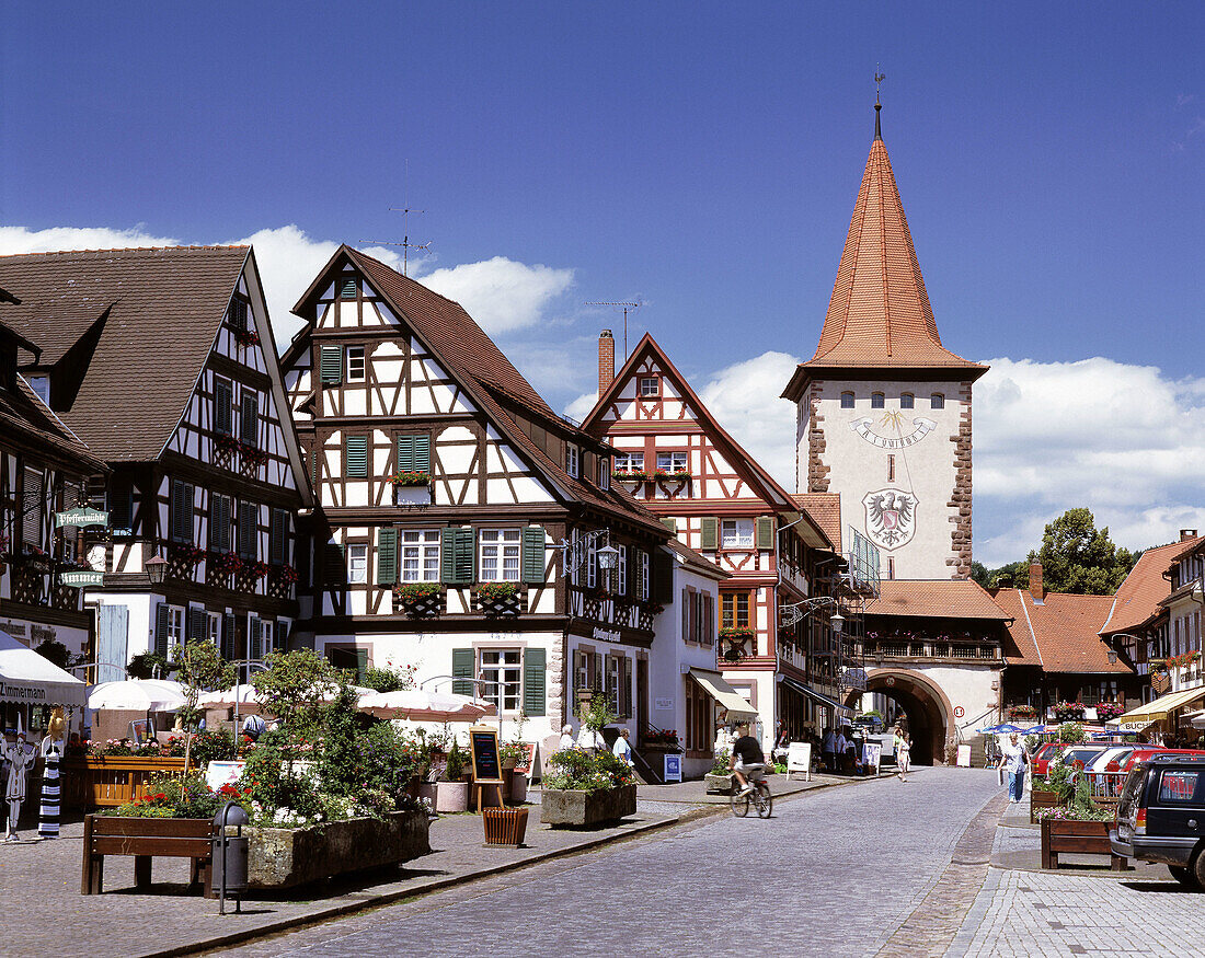 Germany, Gengenbach, Kinzig Valley, Baden-Württemberg, half-timbered houses, Upper Gate, town gate
