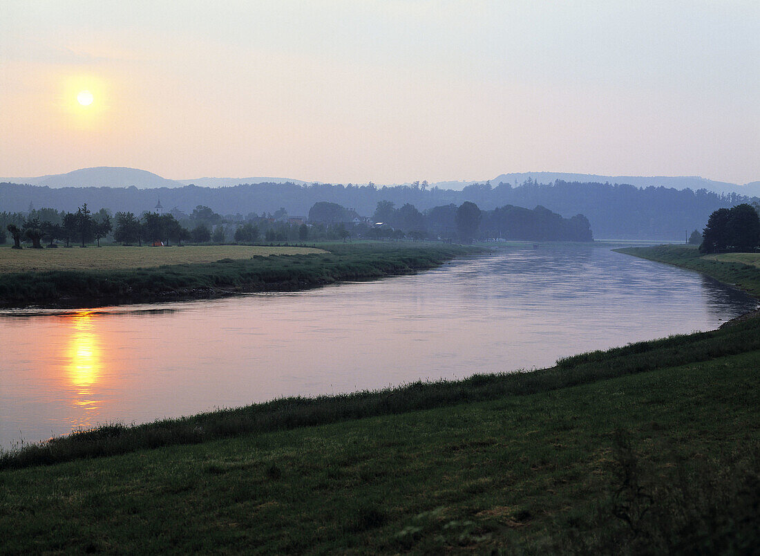 Germany. Fürstenberg, Lower Saxony, Weser river landscape, evening mood