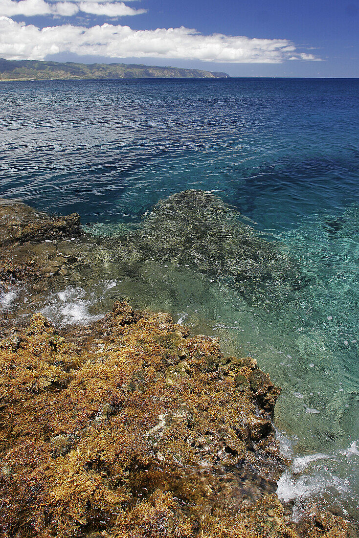 The crystal-clear waters of Pupukea on the North Shore coastline of the island of Oahu, Hawaii, USA. Pacific Ocean.