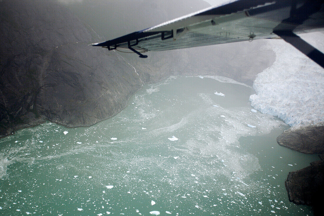 Aerial view of the Le Conte Glacier in Le Conte Bay, Southeast Alaska, USA.