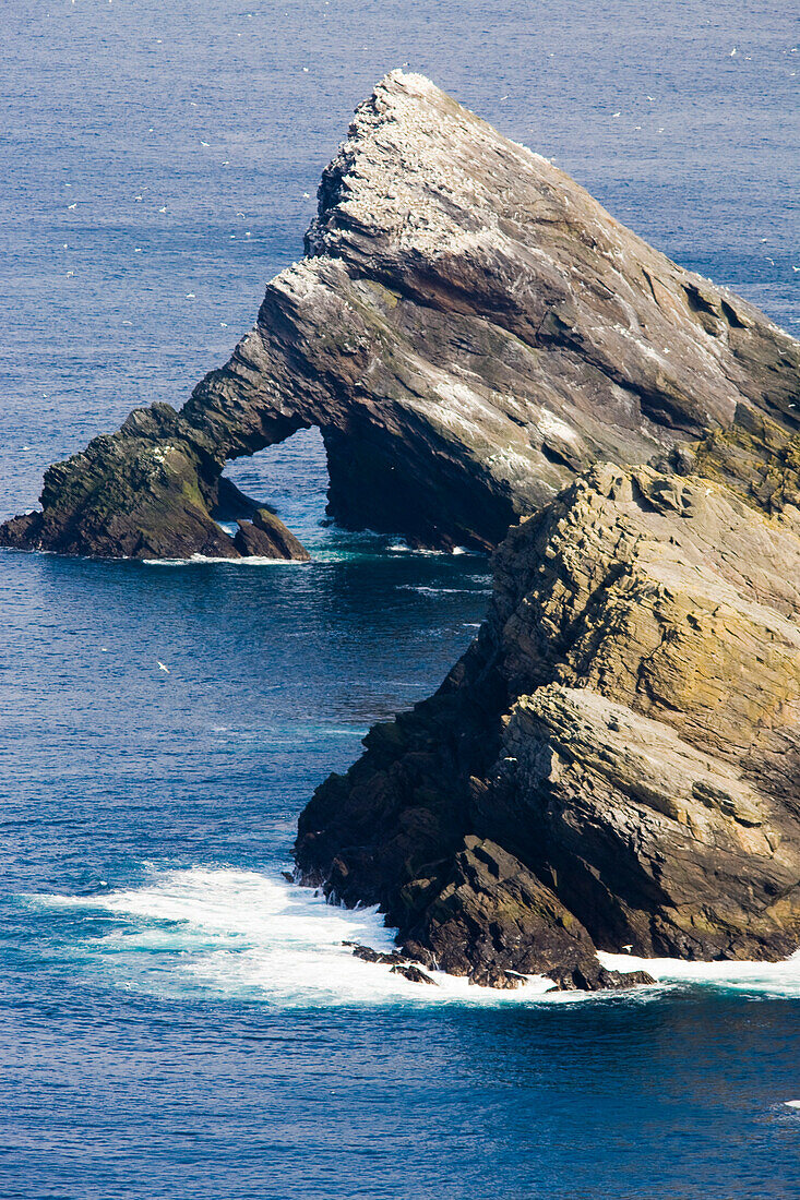 The wild rocky coast of Hermaness, Nature Protection Area, island of Unst, Shetland islands, Scotland, Great Britain