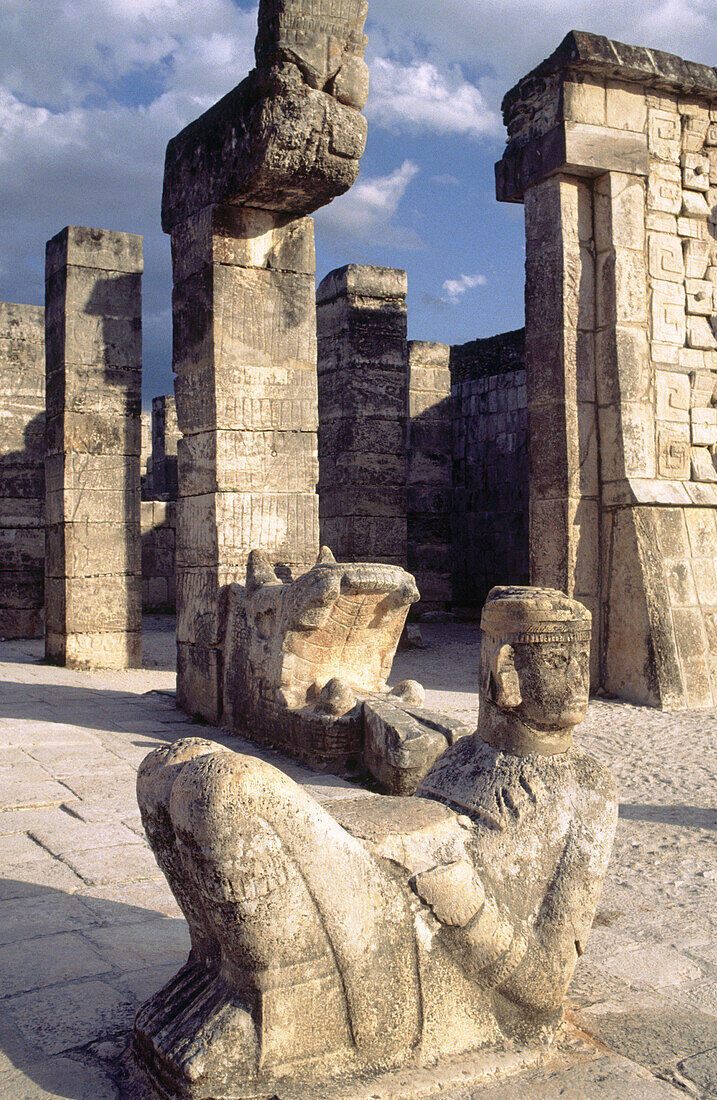 Chac-Mool (Mayan Rain God) statue at Temple of the Warriors, Chichen Itza. Yucatan, Mexico