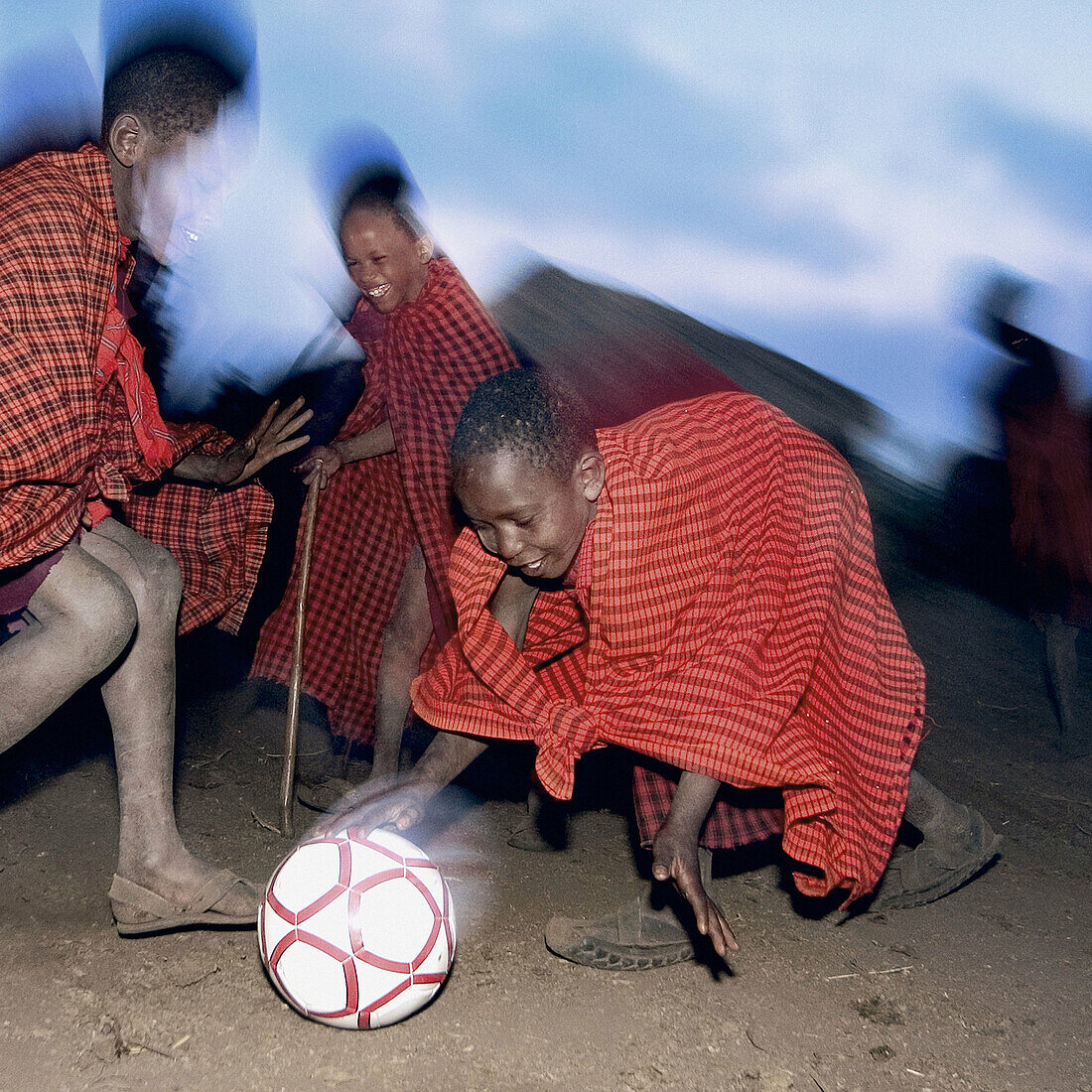 Masai children playing football. Tanzania