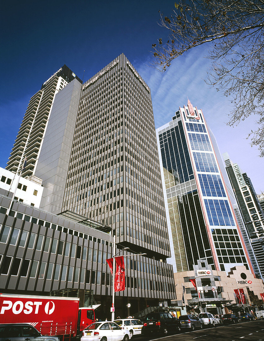 Energy Australia and Hong Kong Bank Building along George Street in the City Center.