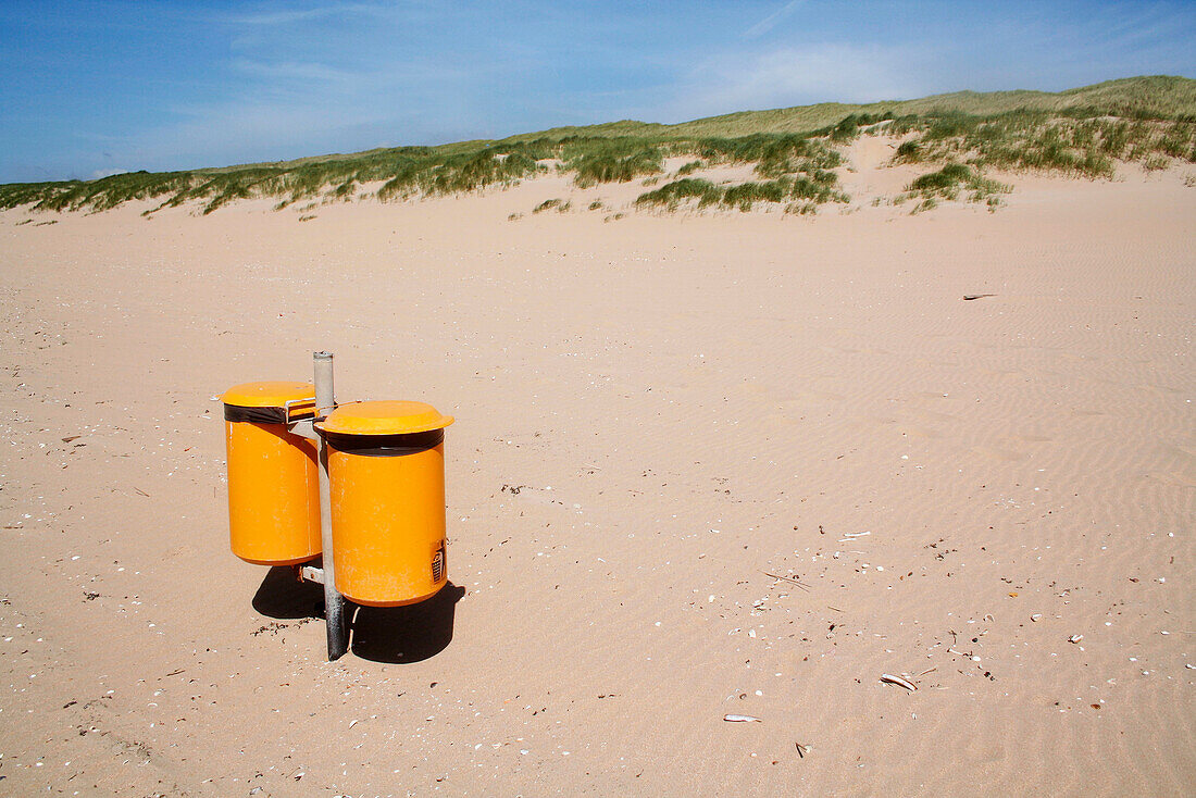 Two waste boxes on the beach, Holland