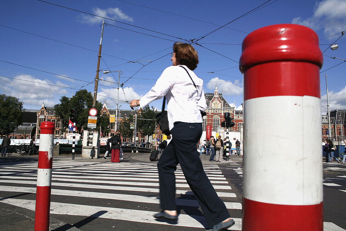 Traffic columns near Amsterdam Central Station.