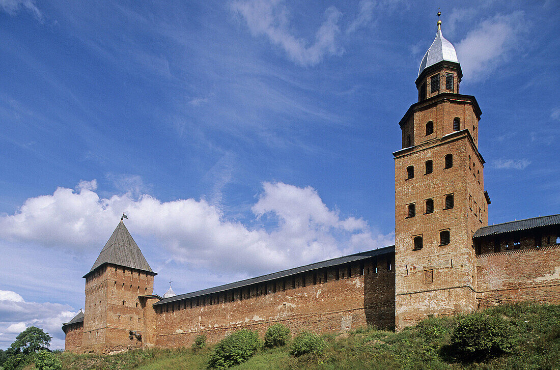 Fortress walls, Kremlin, Velikiy Novgorod. Russia