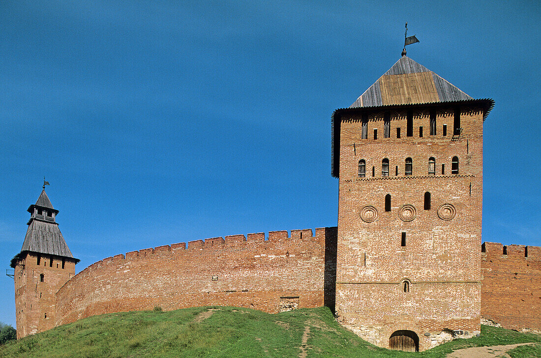Fortress walls, Kremlin, Velikiy Novgorod. Russia