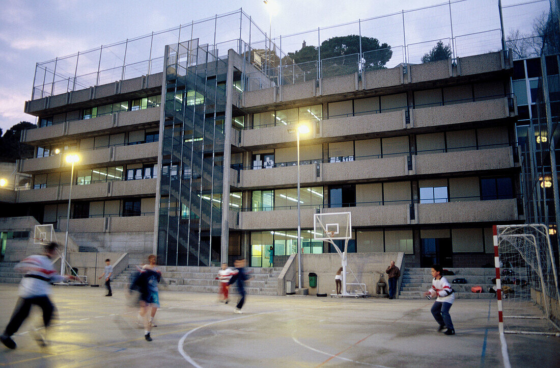 Playing football at school. Barcelona. Spain