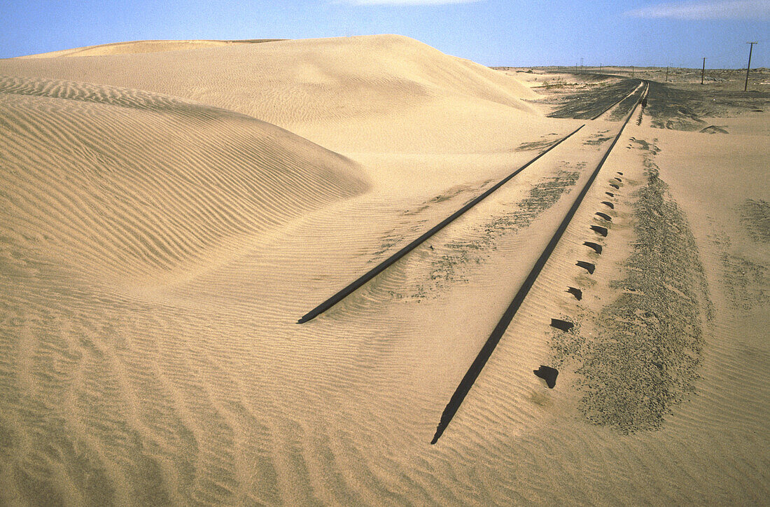 Railway abandoned between Luderitz and Kolmanskop. Namib Desert. Namibia