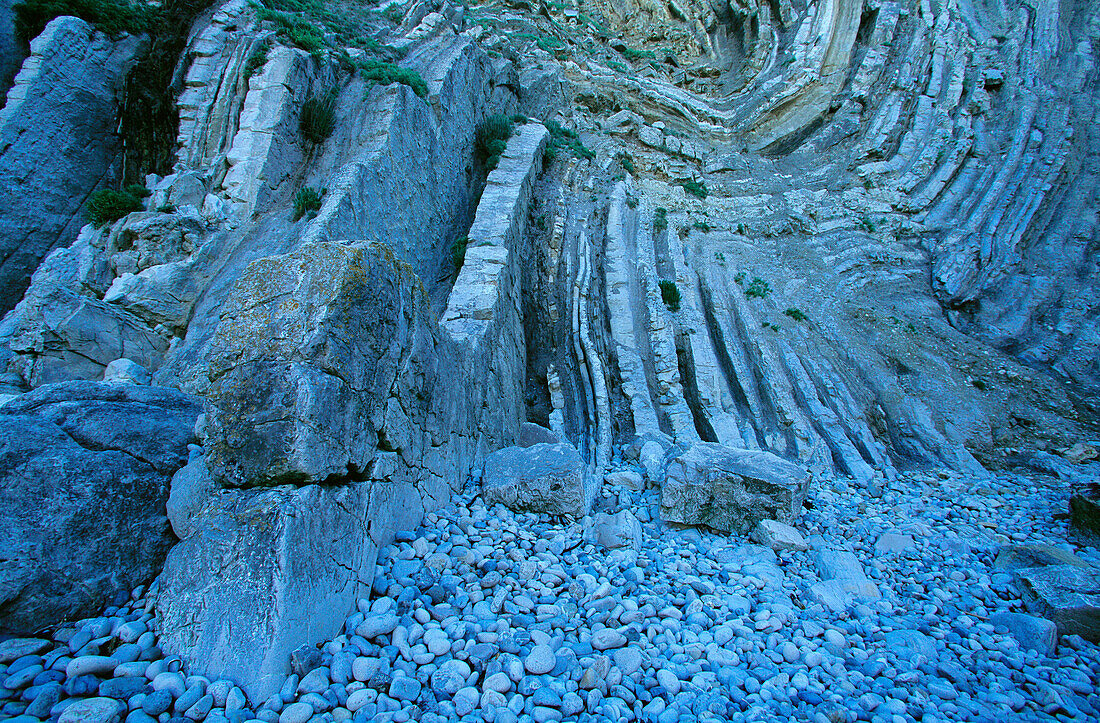 Rock formations, stair hole detail. Lulworth Cove. West Dorset. England