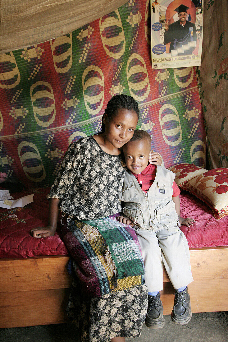 Mother and child, both HIV positive, at home in Addis Ababa, Ethiopia