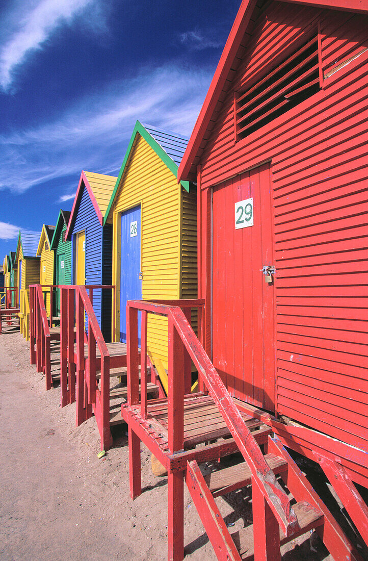 Multicolores beach houses. St. James. Cape Peninsula. South Africa