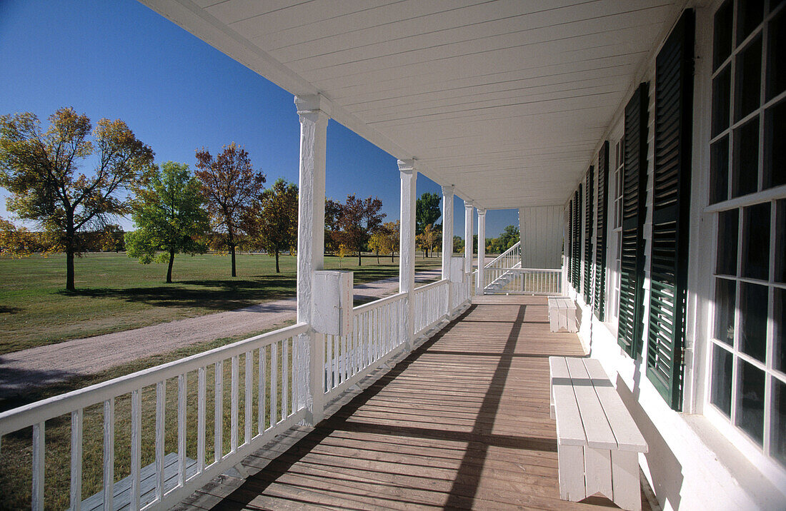 Old Bedlam , porch view. Old West Army Outpost (c. 1849). Fort Laramie National Historic Site. Wyoming. USA