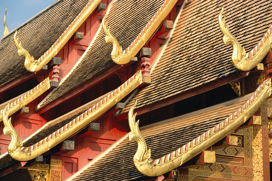 Roof detail, Lai Kham chapel at Wat Phra Singh temple. Chiang Mai. Thailand