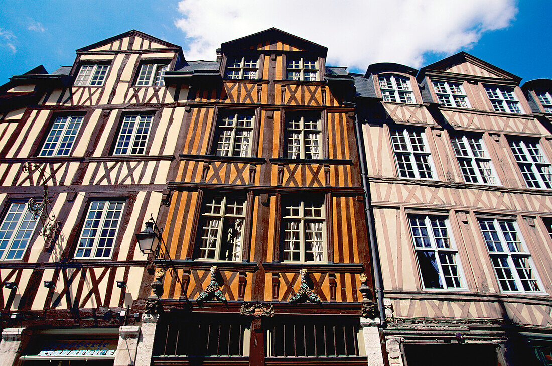 Half timbered buildings in Rouen old town. Normandy. France