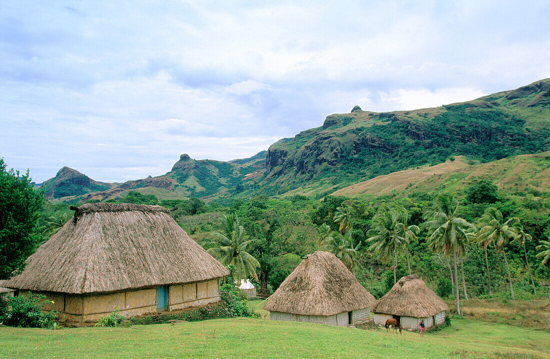 Traditional Bure houses of Navala village. Viti Levu. Fiji