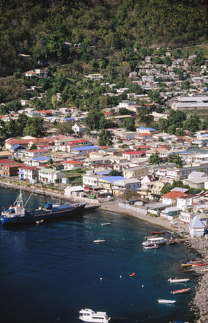 Harbour from the south. Soufriere. Santa Lucia. West Indies. Caribbean