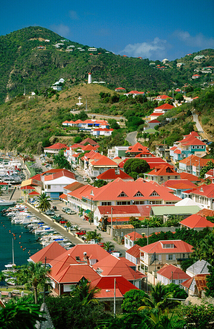 Harbour. View from the south. St. Barthelemy. Gustavia. French West Indies. Caribbean