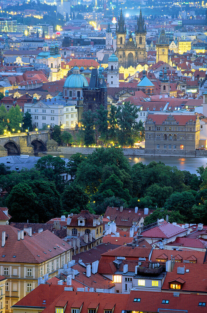 View of Stare Mestro from Petrin Hill. Prague. Czech Republic