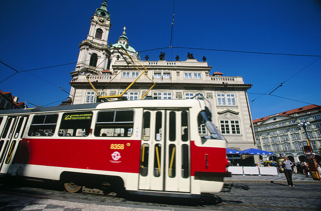 Trams. Malostranske Namesti. Mala Strana. Prague. Central Bohemia. Czech Republic