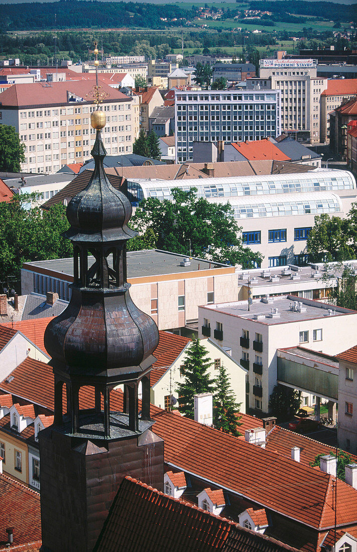 Ceské Budejovice s Old Town viewed from the Black Tower. South Bohemia. Czech Republic