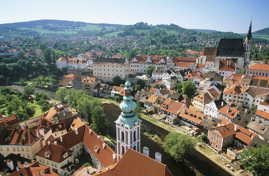 Town view from Round Tower. Krumlov castle. Cesky Krumlov. South Bohemia. Czech Republic
