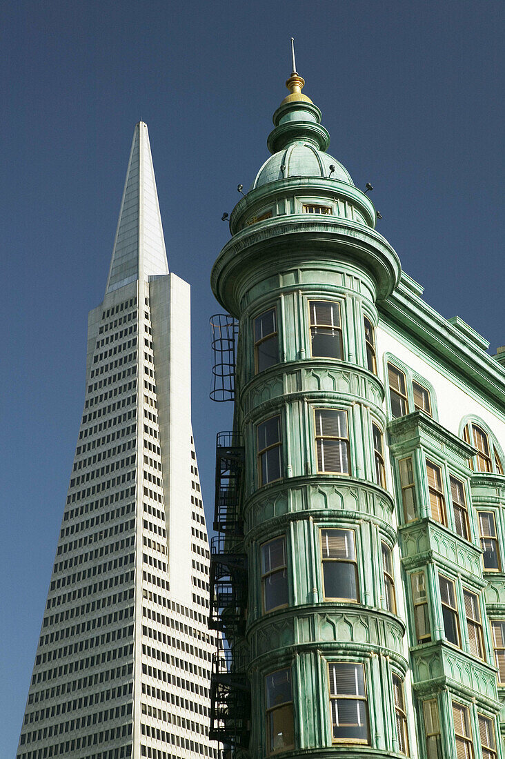 Columbus Tower and Transamerica Building. San Francisco. California. USA