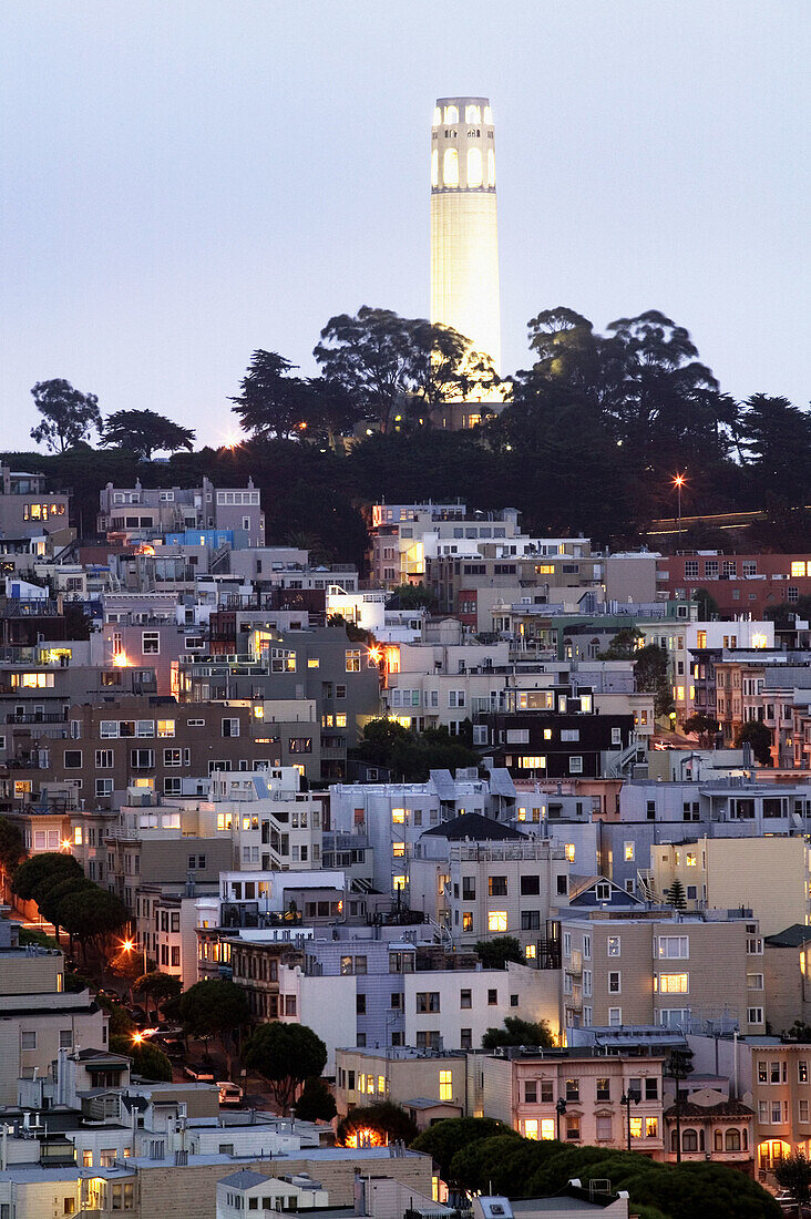 Coit Tower and Telegraph Hill in San Francisco. California, USA