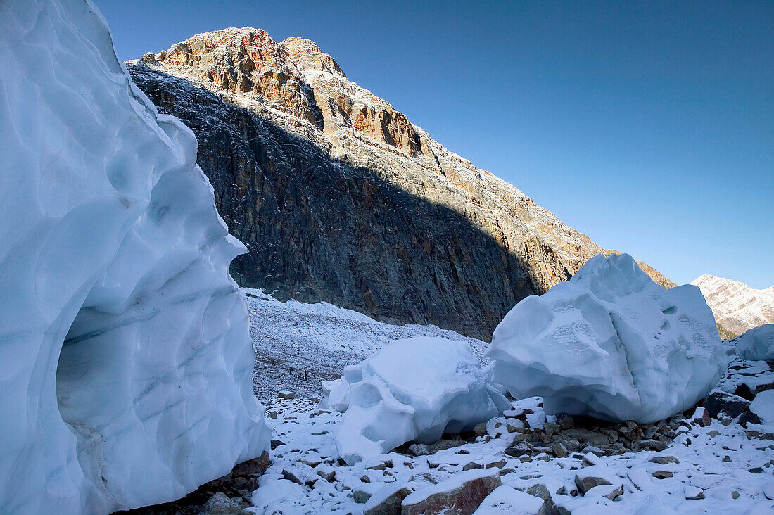 Blue glacial ice, Mt. Edith Clavell (3367 m). Jasper National Park. Alberta, Canada