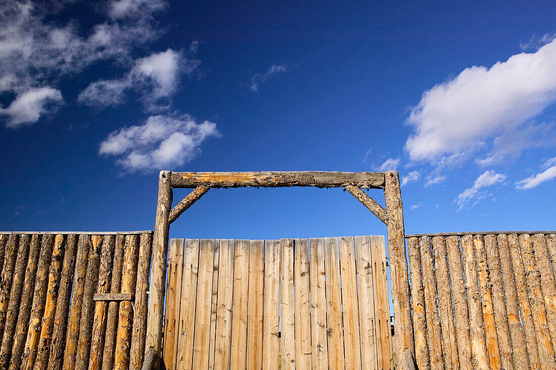 Exterior stockade, Fort Calgary Historic Park. Calgary. Alberta, Canada