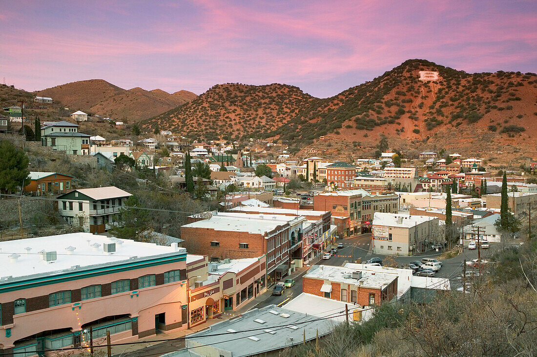 View of Bisbee, former mining town, in the evening. Arizona, USA