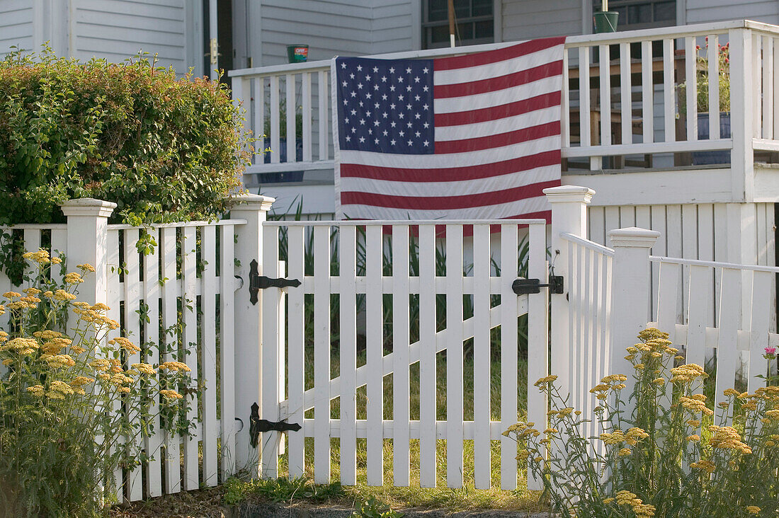 Patriotic fence. Annisquam village. Gloucester. Massachusetts. USA.