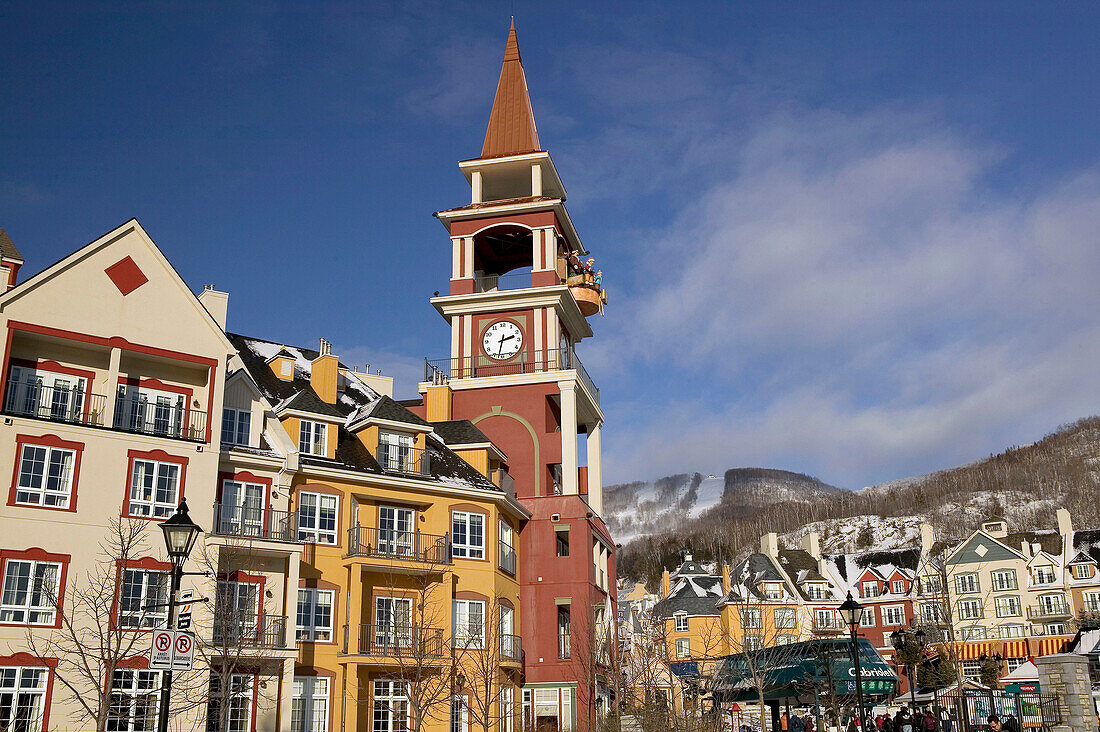 Tremblant Sunstar Hotel tower. Mont Tremblant ski village. The Laurentians. Quebec. Canada.